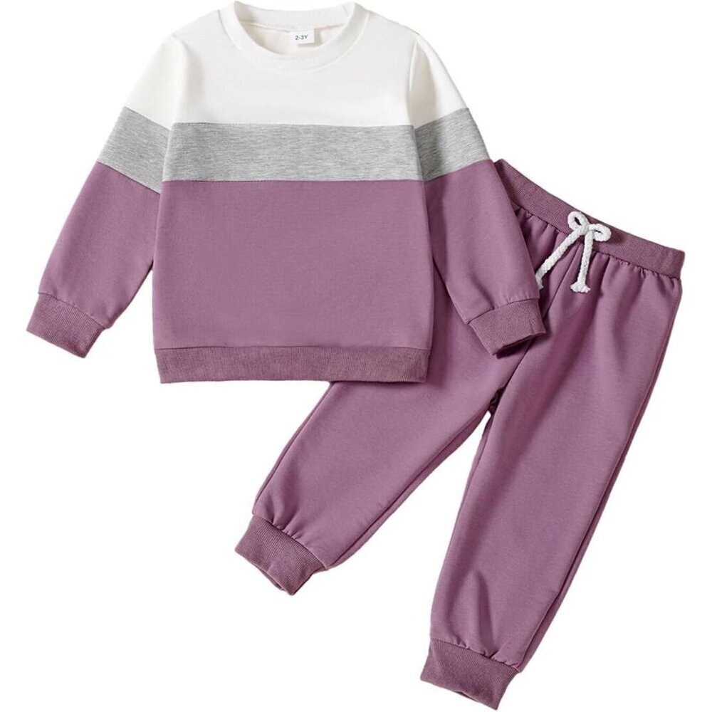 Toddler Girl Clothes Color Block Sweatshirt Top+Casual Pants 2 Piece Girl Fall W